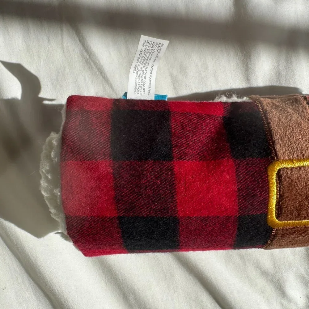 NWOT Bark Box Hygge Snuggler Blanket Squeak Toy, Red and Black Plaid, Large Dog